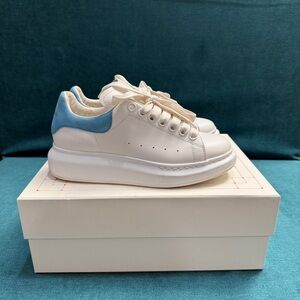 Alexander McQueen White & Blue Suede Tab Oversized Sneakers Size 37